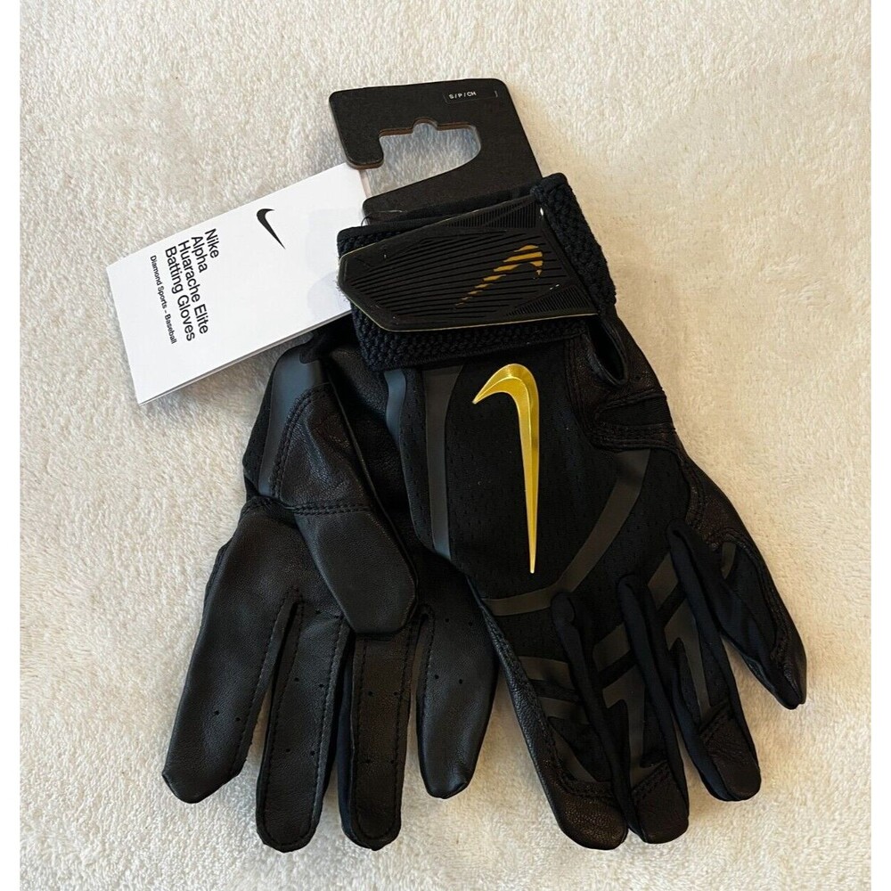Nike Alpha Huarache Elite Womens Sz S Black Gold Batting Gloves CT1402-083 NEW
